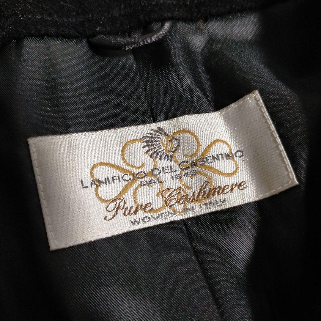 ピュアカシミヤ100％ 最高級生地 ミドル丈 ダブルチェスターコート 黒 大きめ