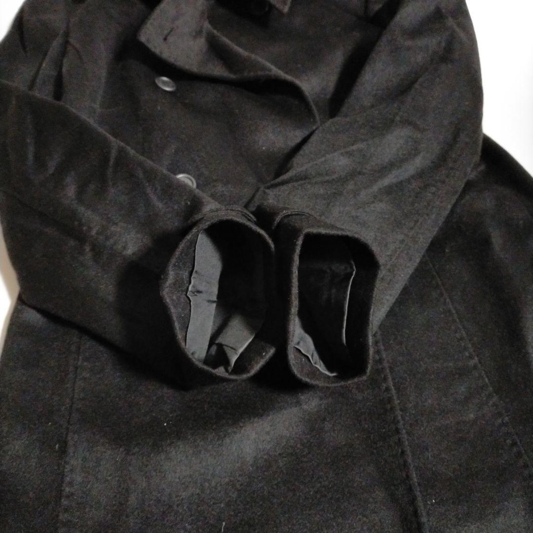 ピュアカシミヤ100％ 最高級生地 ミドル丈 ダブルチェスターコート 黒 大きめ