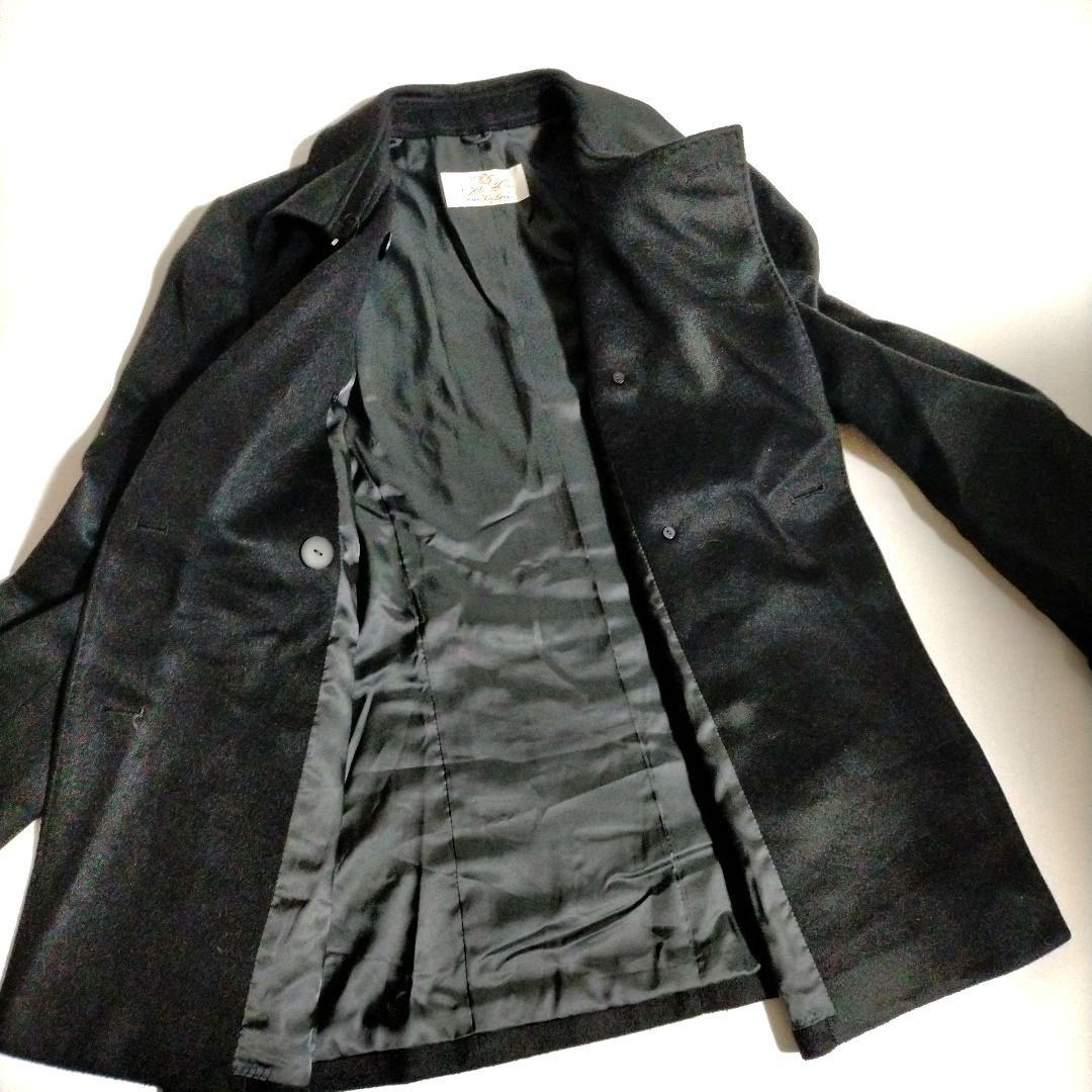 ピュアカシミヤ100％ 最高級生地 ミドル丈 ダブルチェスターコート 黒 大きめ