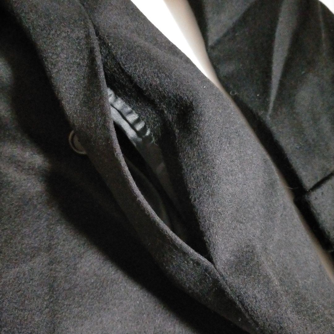 ピュアカシミヤ100％ 最高級生地 ミドル丈 ダブルチェスターコート 黒 大きめ