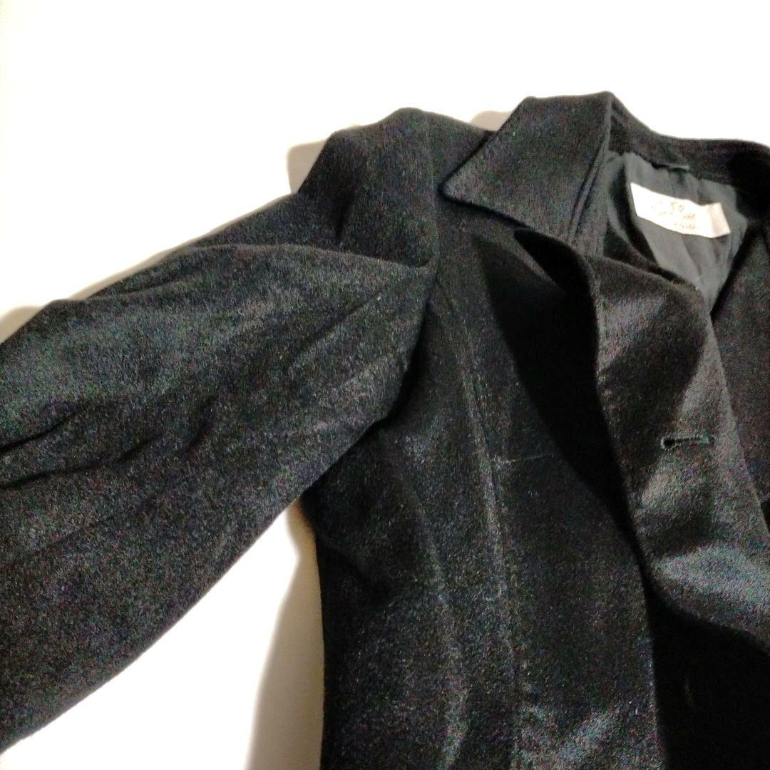 ピュアカシミヤ100％ 最高級生地 ミドル丈 ダブルチェスターコート 黒 大きめ