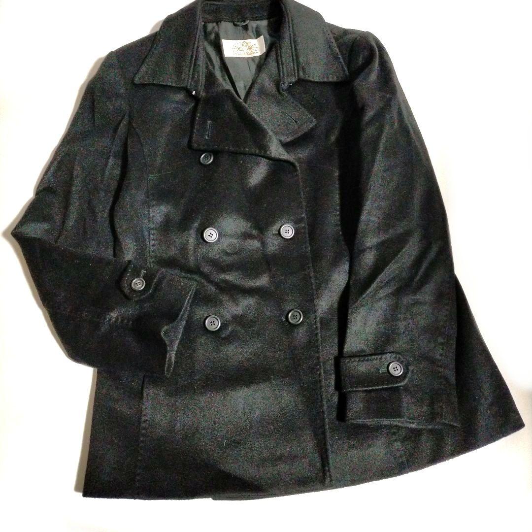 ピュアカシミヤ100％ 最高級生地 ミドル丈 ダブルチェスターコート 黒 大きめ