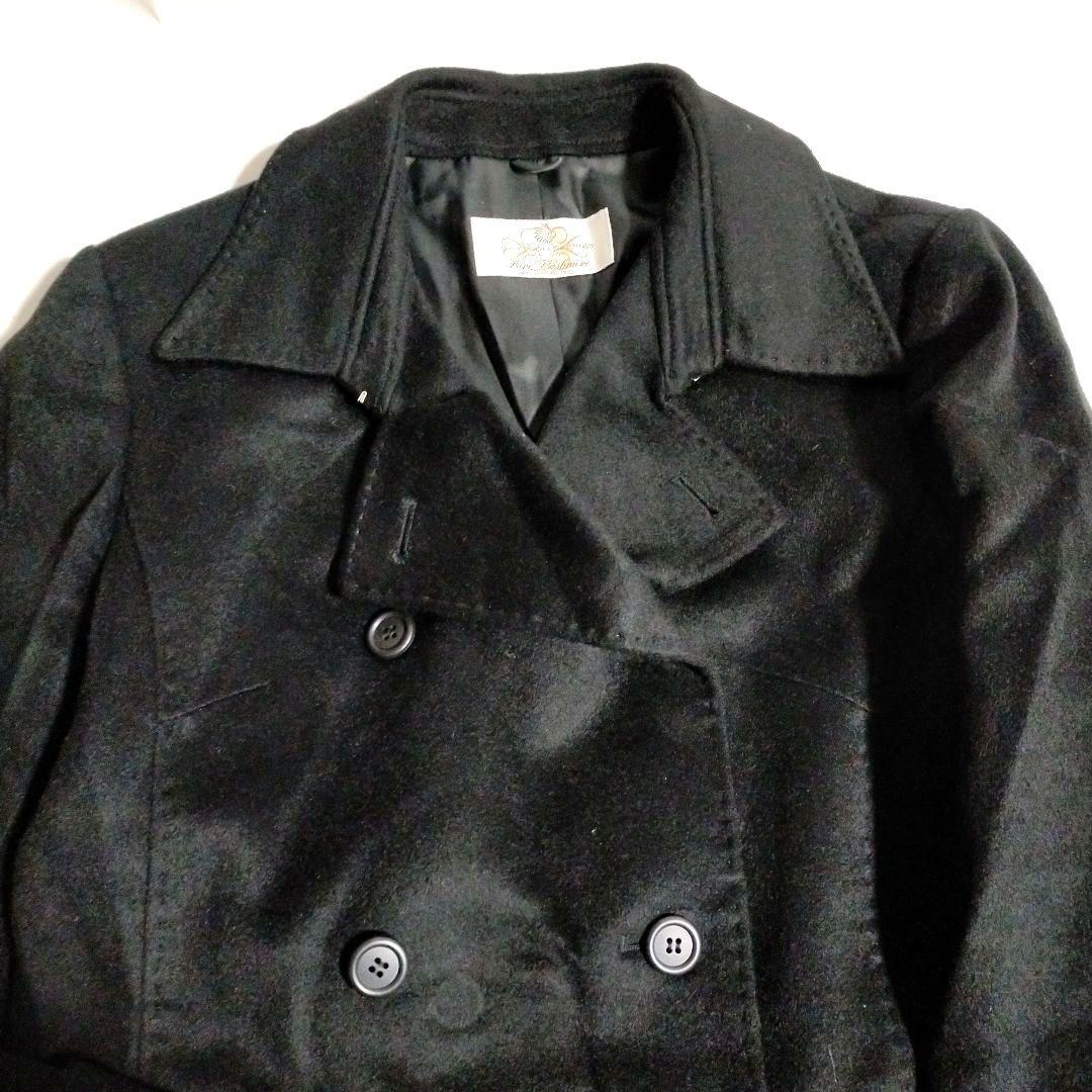 ピュアカシミヤ100％ 最高級生地 ミドル丈 ダブルチェスターコート 黒 大きめ