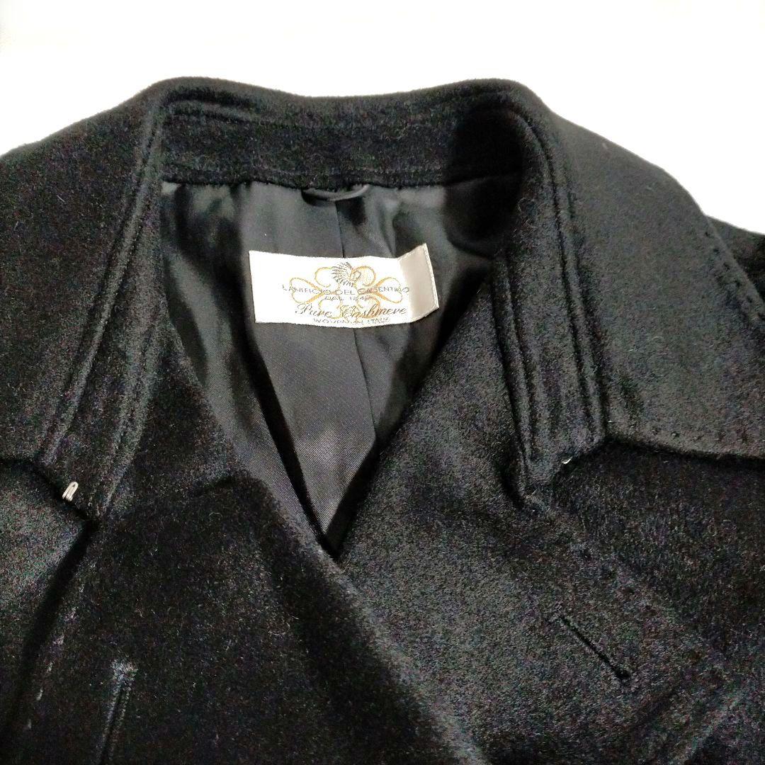 ピュアカシミヤ100％ 最高級生地 ミドル丈 ダブルチェスターコート 黒 大きめ