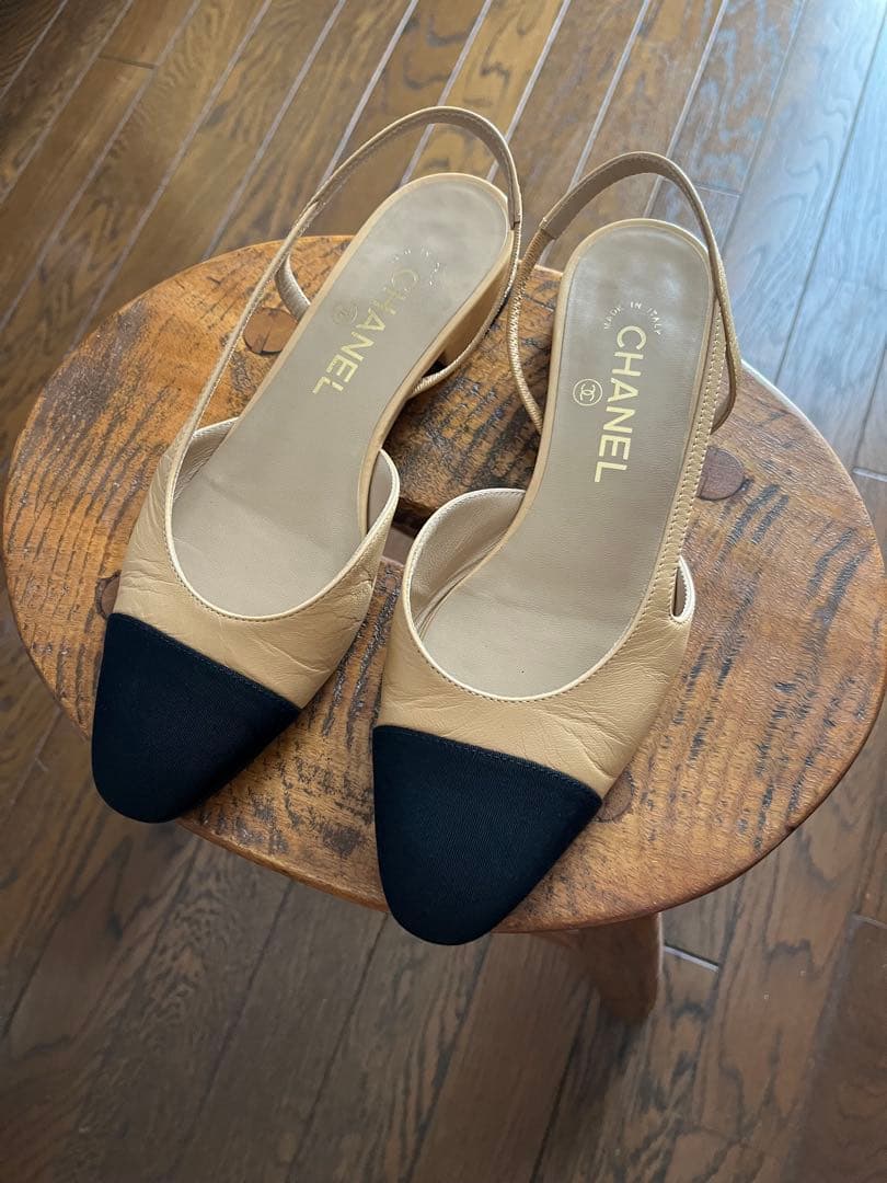 【美品】CHANEL シャネル　スリングバックシューズフラット 36.5