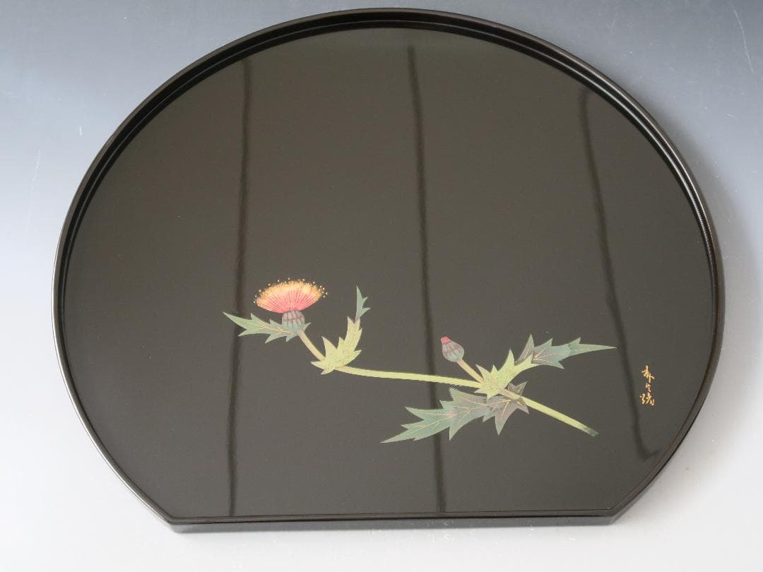 【輪島塗】卓上膳 名匠五作家 絵替蒔絵 十三寸 天然木 五客揃 半月盆 共箱