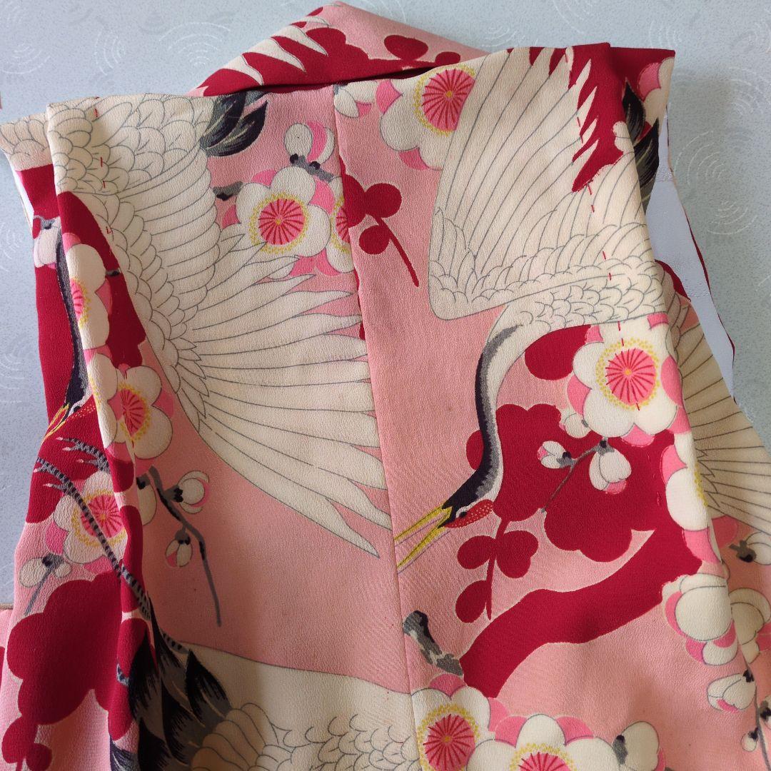 七五三３歳正絹鶴柄手縫いの被布（中綿無し）