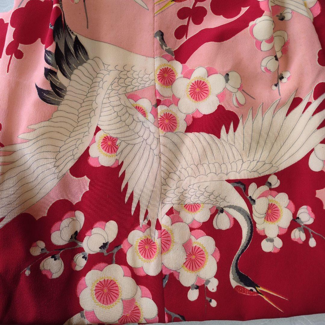 七五三３歳正絹鶴柄手縫いの被布（中綿無し）