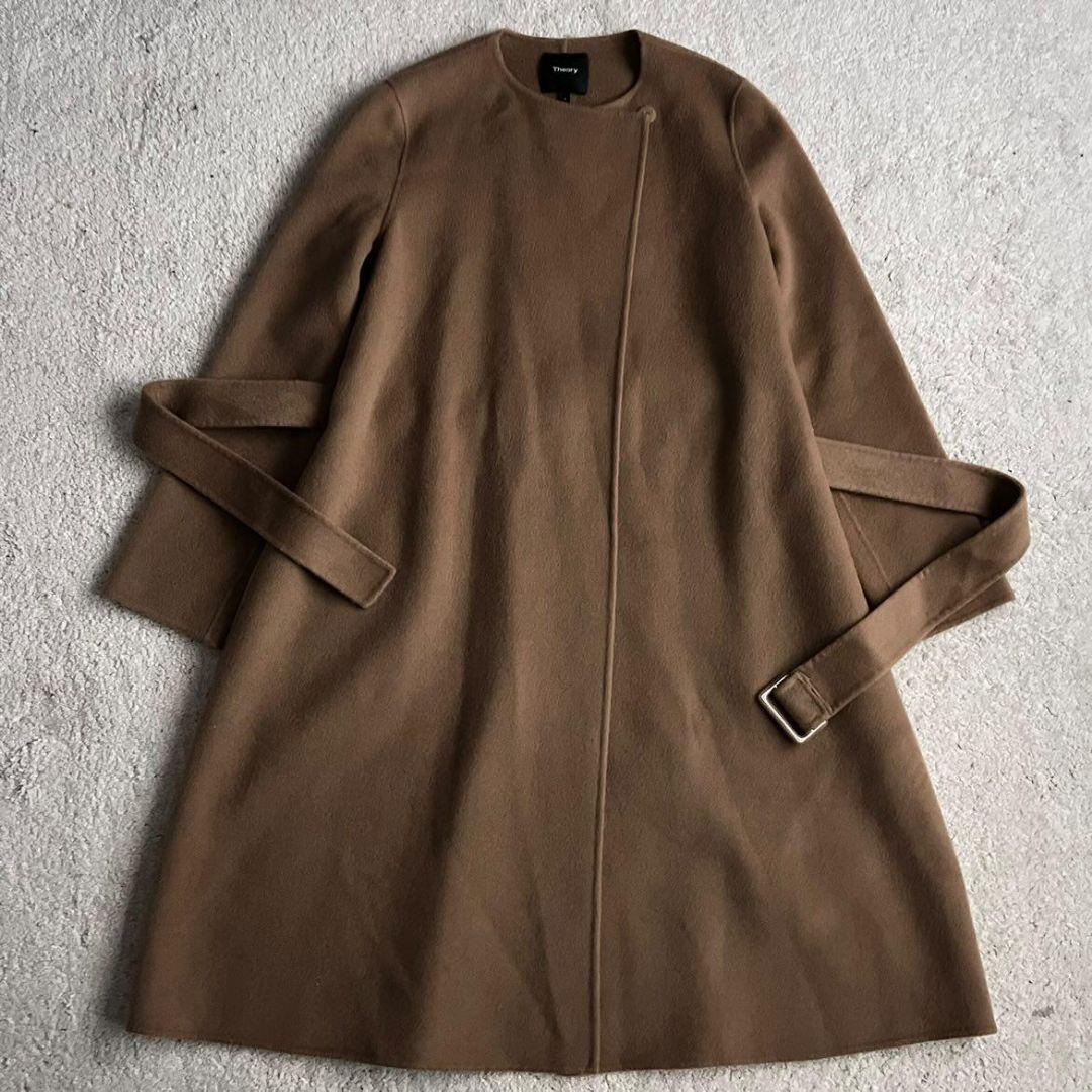 ✨極美品✨セオリー ノーカラー ダブルフェイス ロングコート カシミヤ ベルト