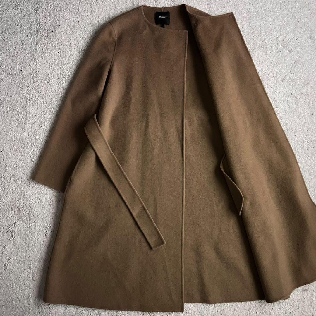 ✨極美品✨セオリー ノーカラー ダブルフェイス ロングコート カシミヤ ベルト