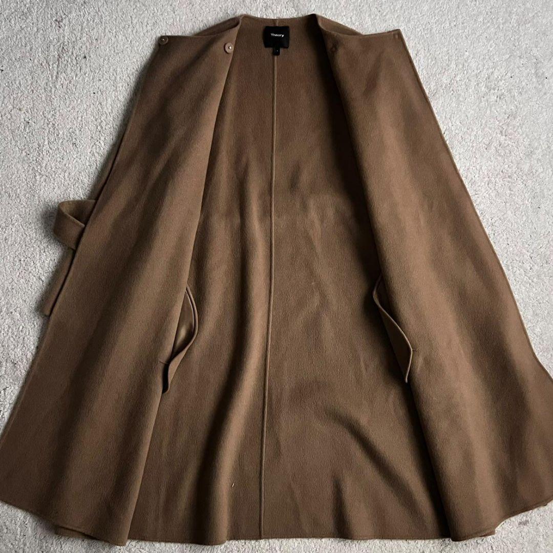 ✨極美品✨セオリー ノーカラー ダブルフェイス ロングコート カシミヤ ベルト