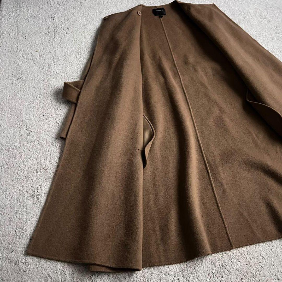 ✨極美品✨セオリー ノーカラー ダブルフェイス ロングコート カシミヤ ベルト