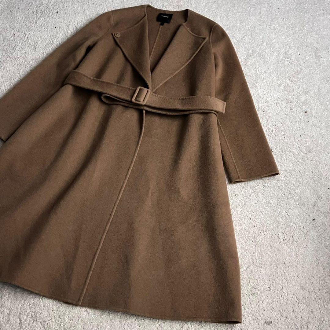 ✨極美品✨セオリー ノーカラー ダブルフェイス ロングコート カシミヤ ベルト