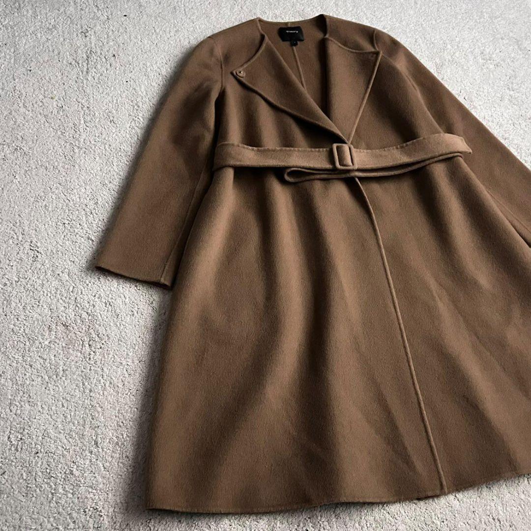 ✨極美品✨セオリー ノーカラー ダブルフェイス ロングコート カシミヤ ベルト