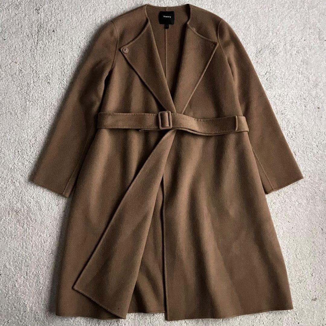 ✨極美品✨セオリー ノーカラー ダブルフェイス ロングコート カシミヤ ベルト