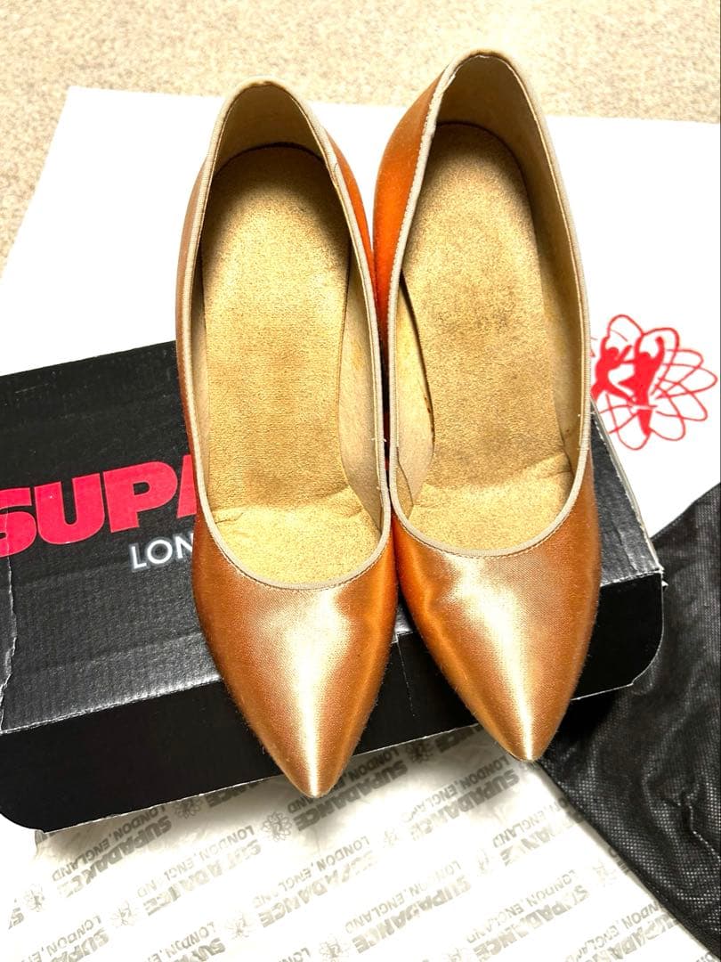 新品！スーパーダンス　社交ダンスオレンジ サテン モダントゥ シューズ