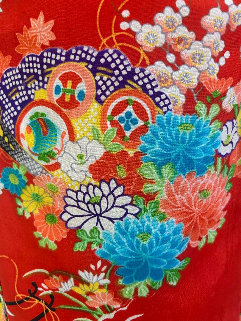 7歳　七五三　ハーフ成人式　アンティーク正絹着物、帯、帯揚げ、帯締め　しごき