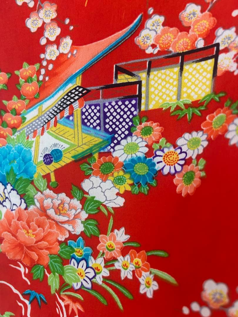 7歳　七五三　ハーフ成人式　アンティーク正絹着物、帯、帯揚げ、帯締め　しごき