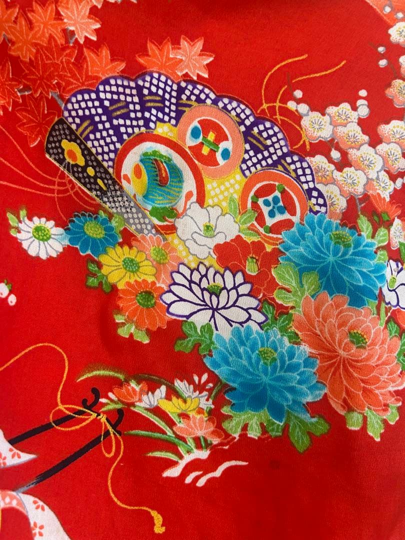 7歳　七五三　ハーフ成人式　アンティーク正絹着物、帯、帯揚げ、帯締め　しごき