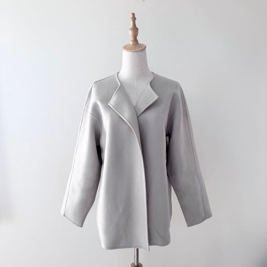 ユナイテッドアローズ／春先に♪ウールリバーノーカラー ショートコート グレージュ