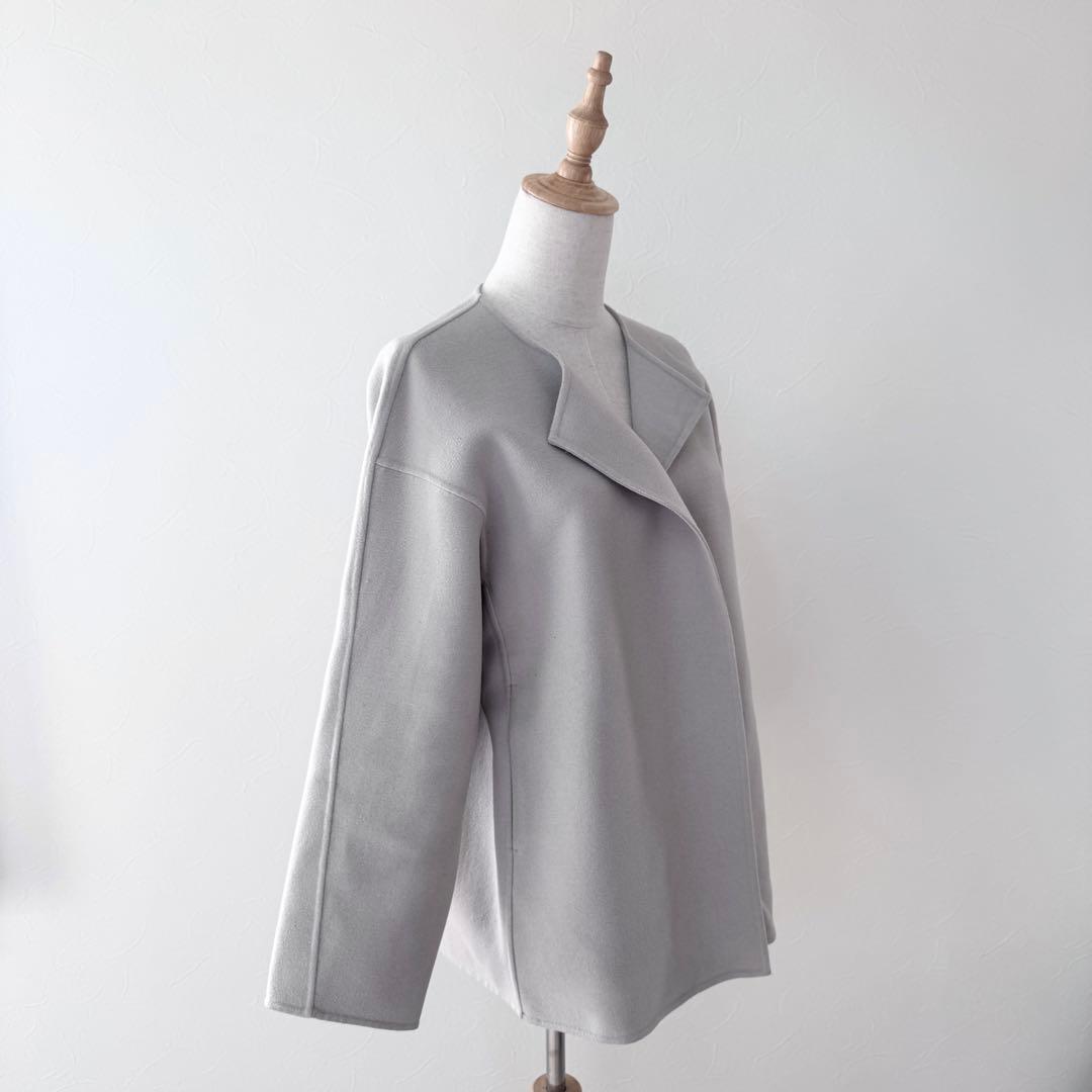 ユナイテッドアローズ／春先に♪ウールリバーノーカラー ショートコート グレージュ