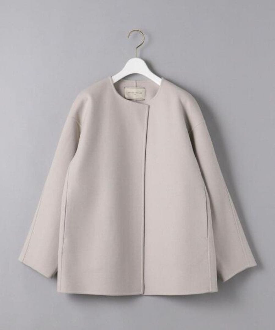 ユナイテッドアローズ／春先に♪ウールリバーノーカラー ショートコート グレージュ