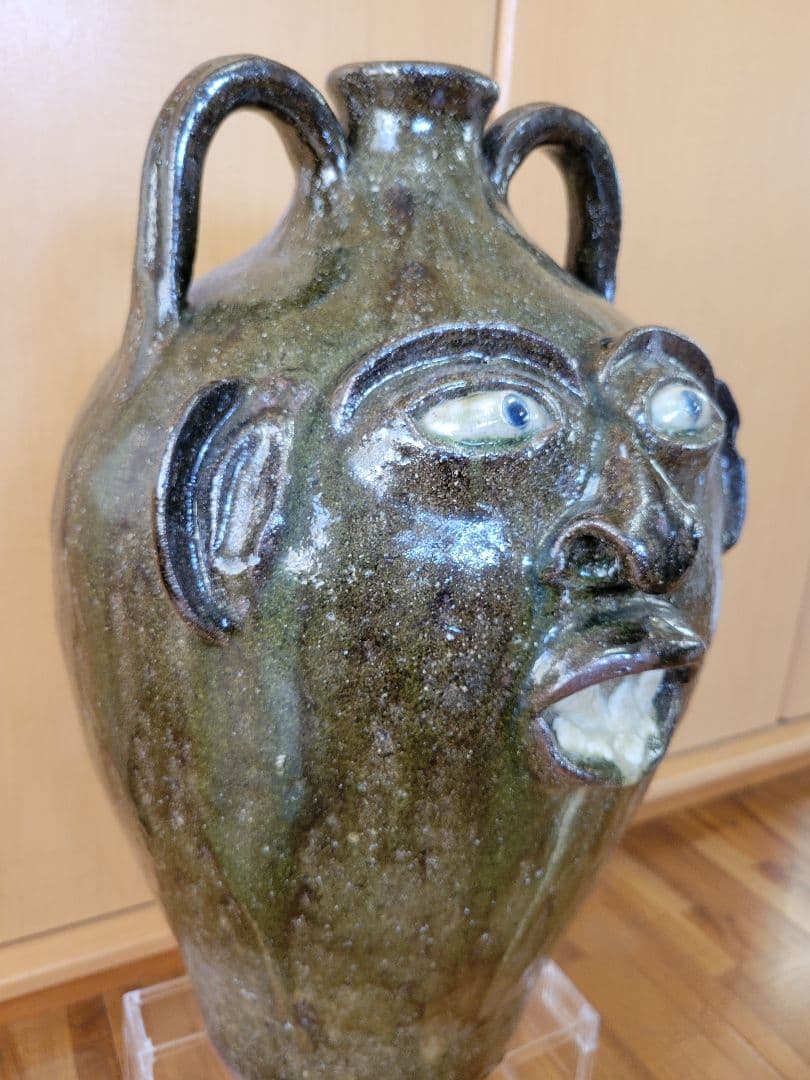 アメリカ南部のフォークアート（民芸） ガラス製の陶器壺 Pottery Jug