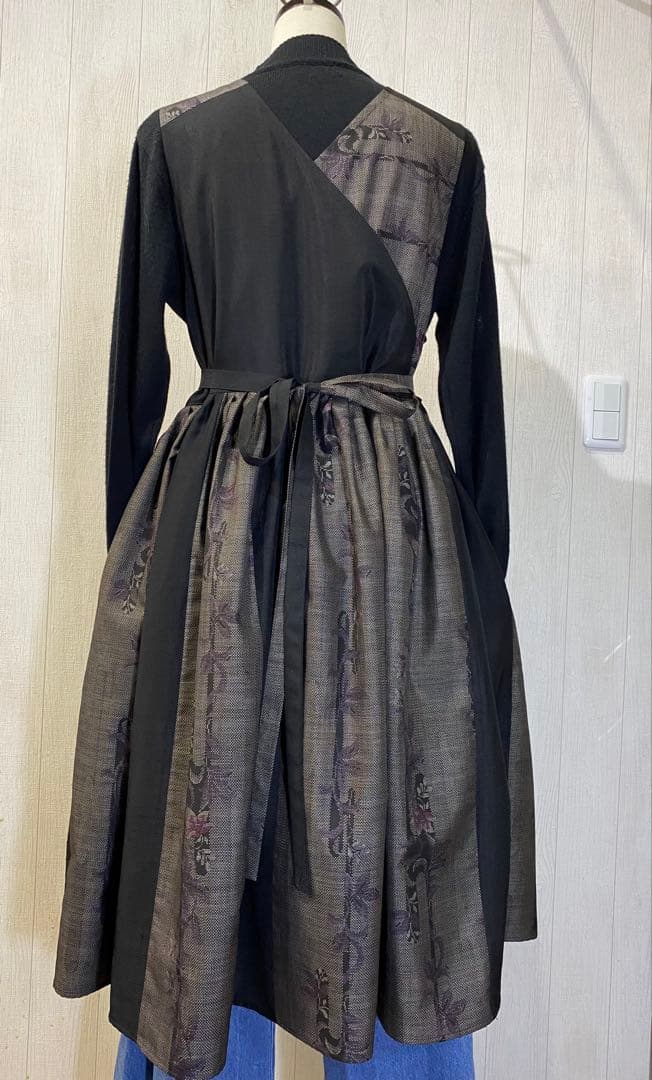 大島紬 正絹紬 2種使い タックたっぷりワンピース