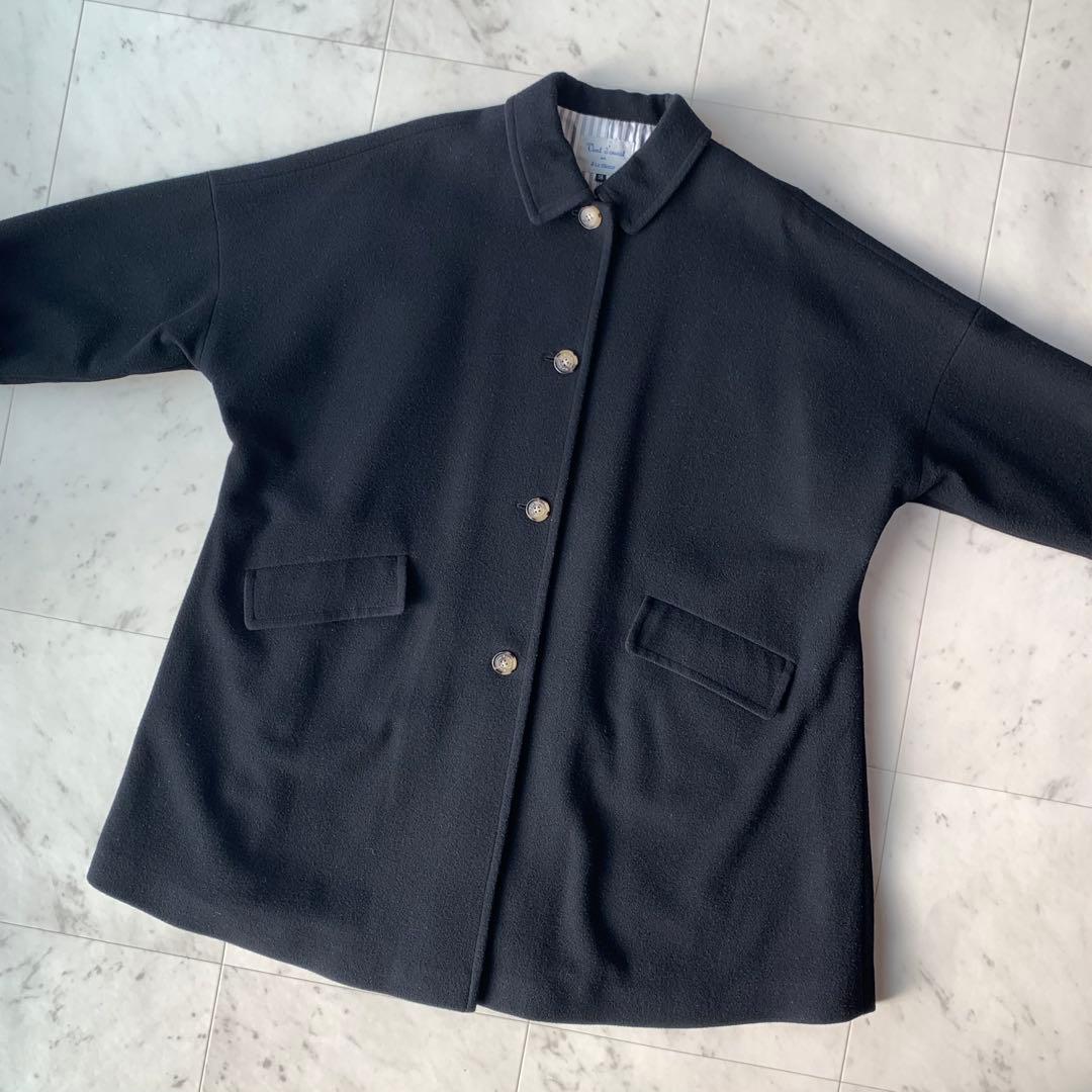 ルミノア ロイヤルジーロンウールメルトンコート ワイドシルエット 日本製 黒