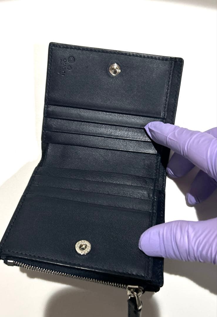 最安値⭐️超美品 グッチ マイクロGG 二つ折り レザー ブラック 正規品