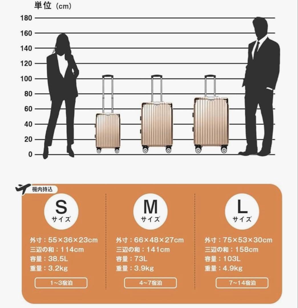 VARNIC ゴールド キャリーケース Mサイズ (73L) スーツケース