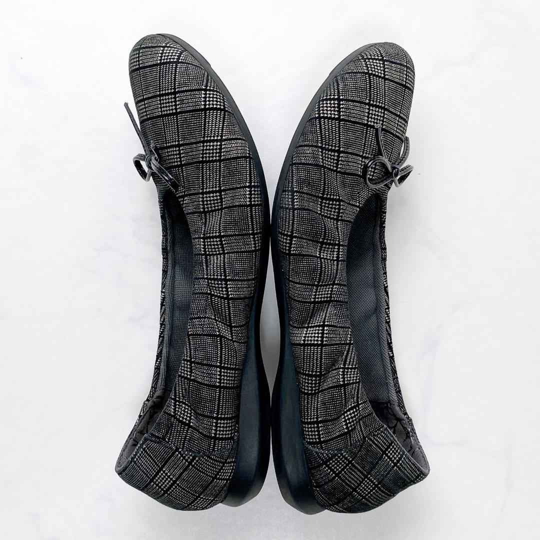 卑弥呼 ふかふかスニーカーパンプス グレンチェック リボン ブラック23.5cm