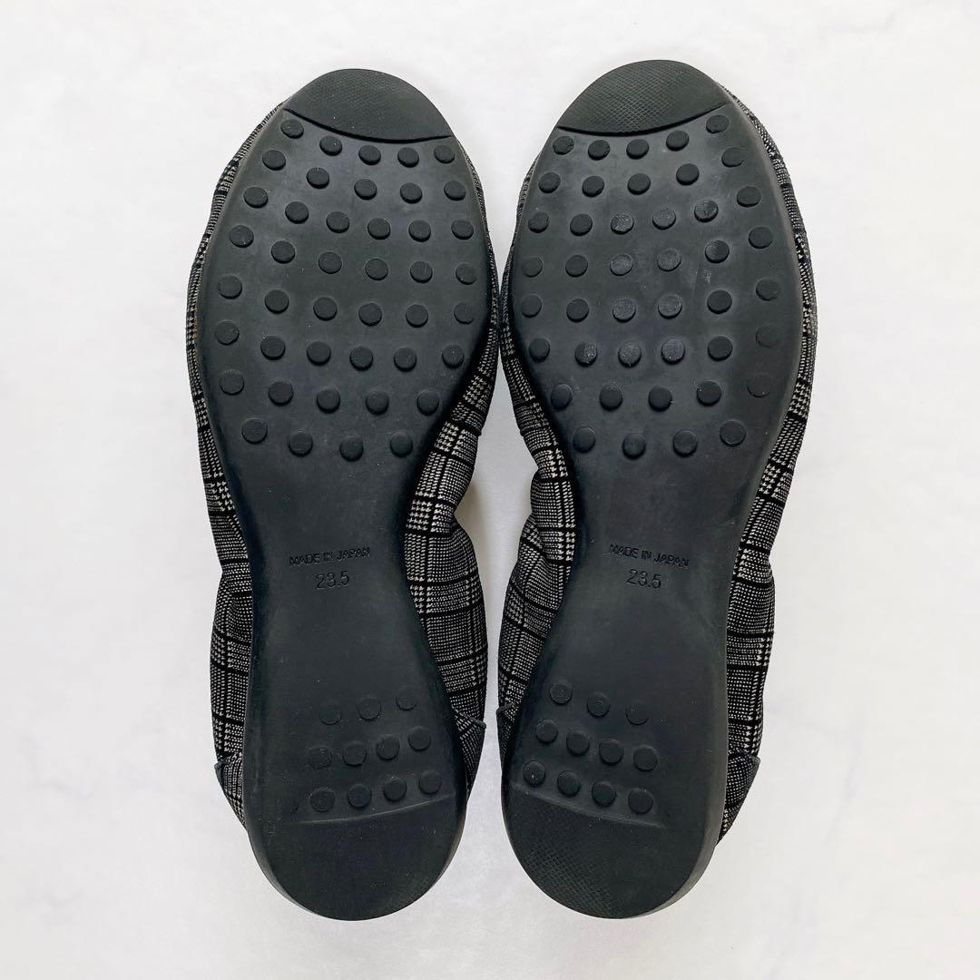 卑弥呼 ふかふかスニーカーパンプス グレンチェック リボン ブラック23.5cm