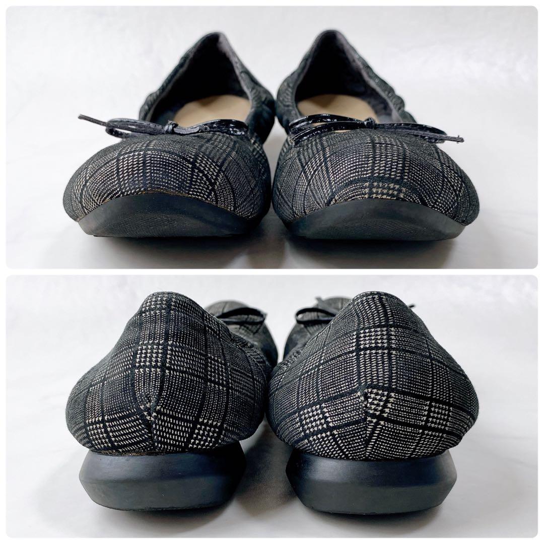 卑弥呼 ふかふかスニーカーパンプス グレンチェック リボン ブラック23.5cm