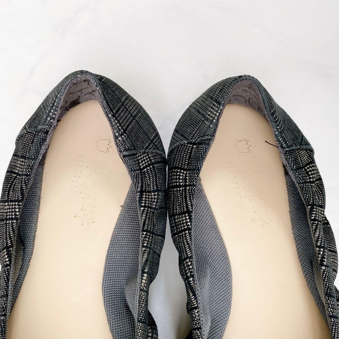 卑弥呼 ふかふかスニーカーパンプス グレンチェック リボン ブラック23.5cm