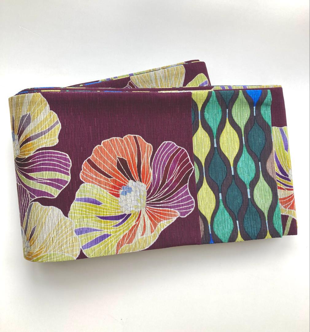 召しませ花　半幅帯　アネモネ　リバーシブル　長尺