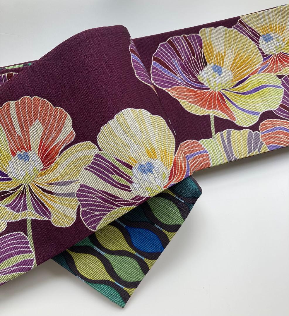 召しませ花　半幅帯　アネモネ　リバーシブル　長尺