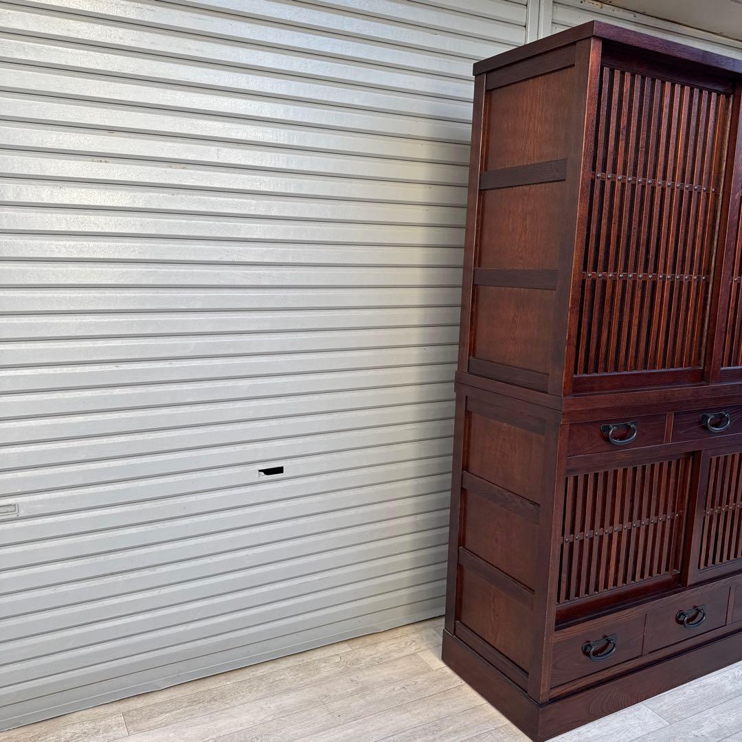 駿河随　食器棚 和風 和室 水屋箪笥 水屋タンス 引き戸 膳戸棚 無垢