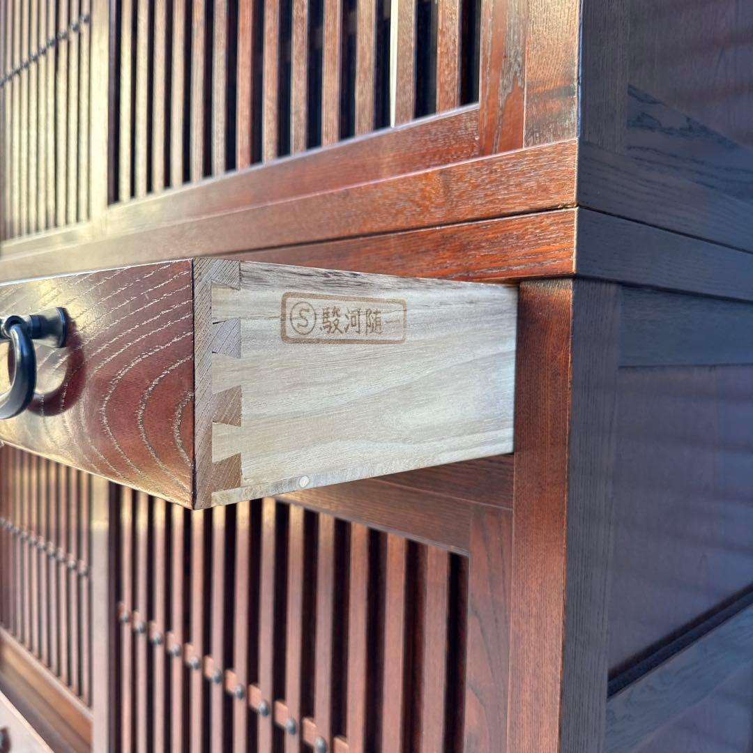 駿河随　食器棚 和風 和室 水屋箪笥 水屋タンス 引き戸 膳戸棚 無垢