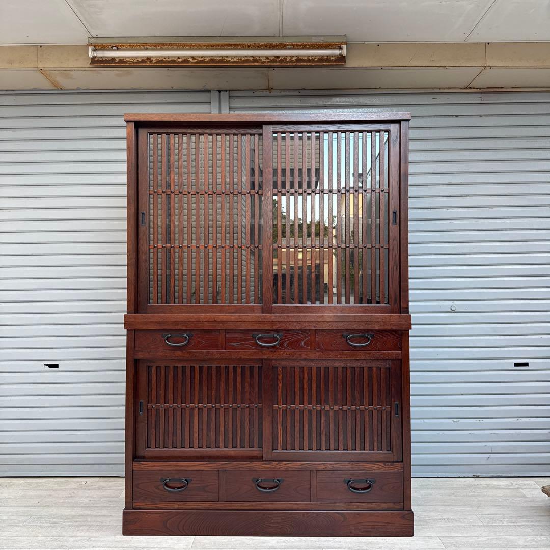 駿河随　食器棚 和風 和室 水屋箪笥 水屋タンス 引き戸 膳戸棚 無垢