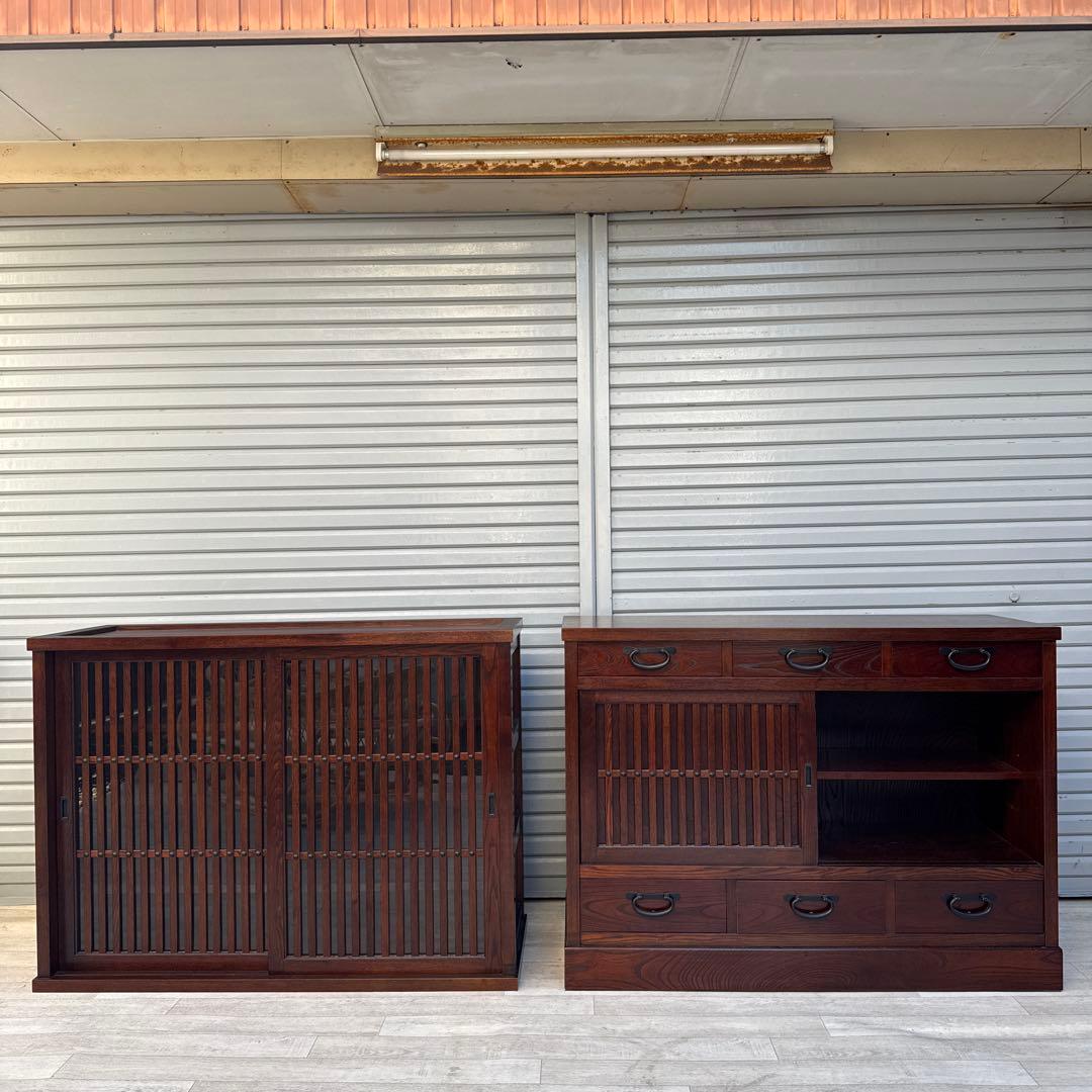 駿河随　食器棚 和風 和室 水屋箪笥 水屋タンス 引き戸 膳戸棚 無垢