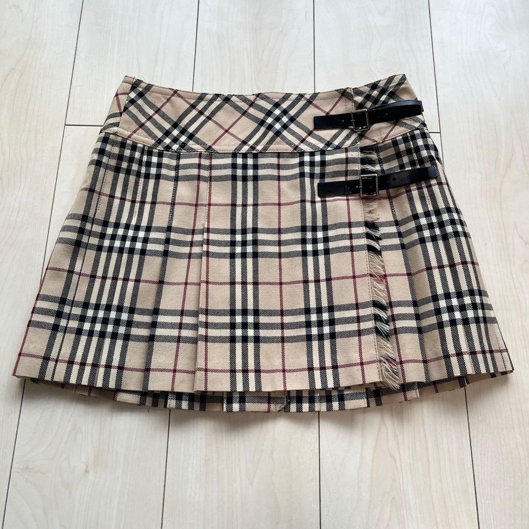 Y2Kバーバリーブルーレーベル ノバチェック プリーツ ラップ ミニ スカート