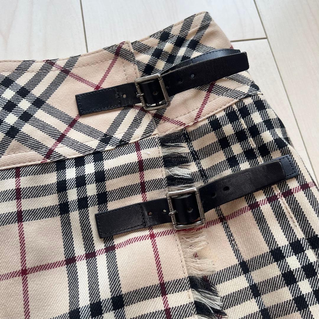 Y2Kバーバリーブルーレーベル ノバチェック プリーツ ラップ ミニ スカート