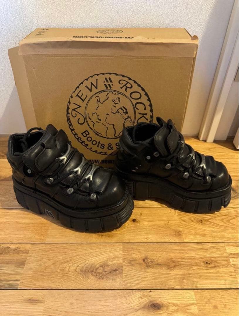 NEW ROCK 厚底ブラックレザーシューズ