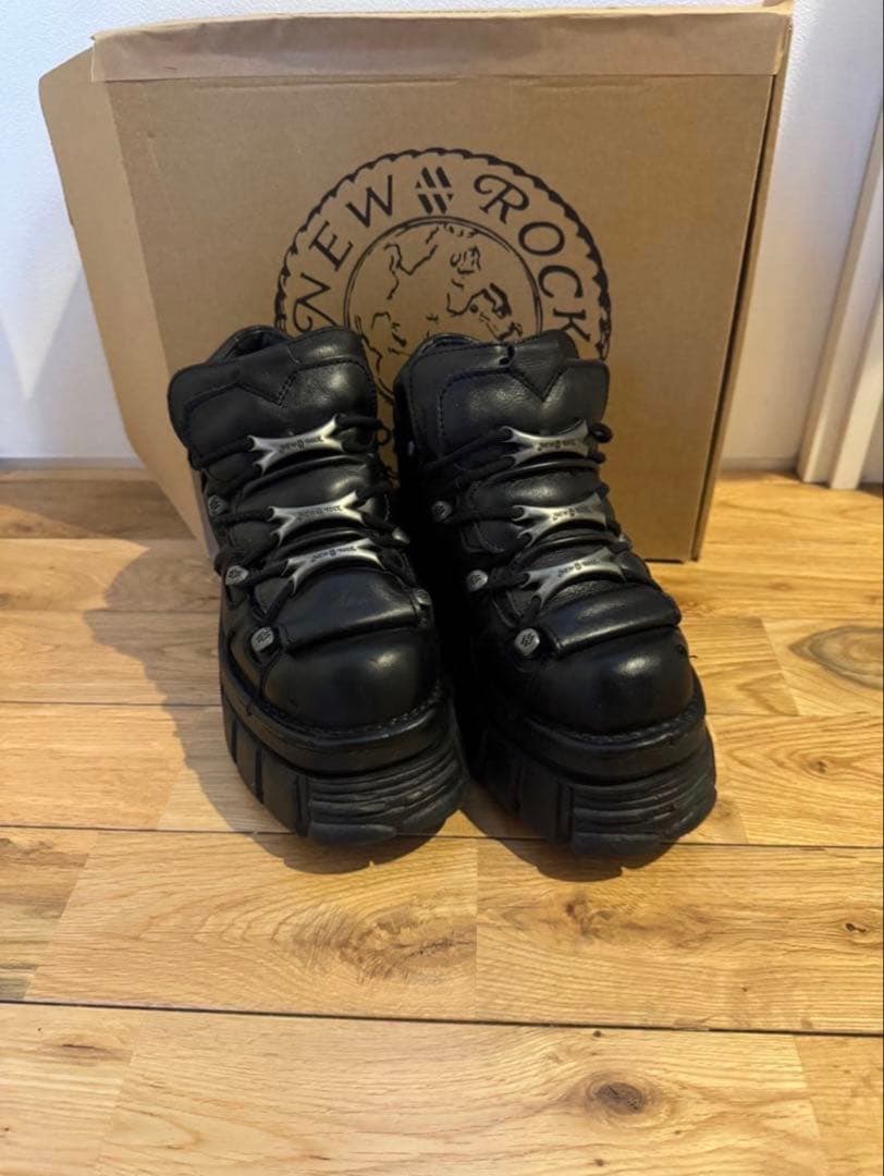 NEW ROCK 厚底ブラックレザーシューズ