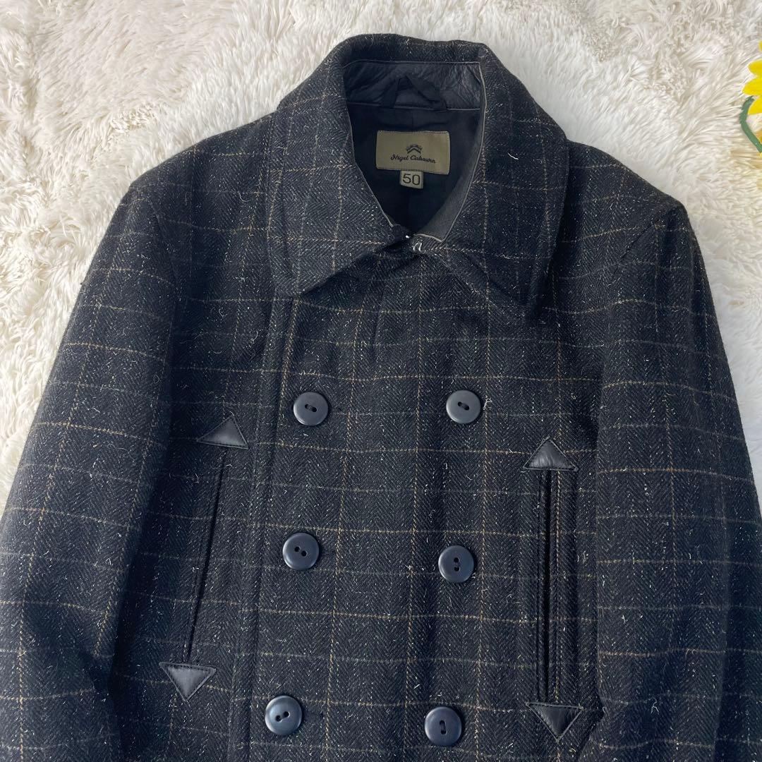 未使用級 極美品 ナイジェルケーボン カウハイドコンビ ウール ピーコート XL