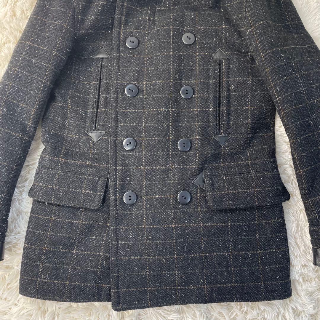 未使用級 極美品 ナイジェルケーボン カウハイドコンビ ウール ピーコート XL