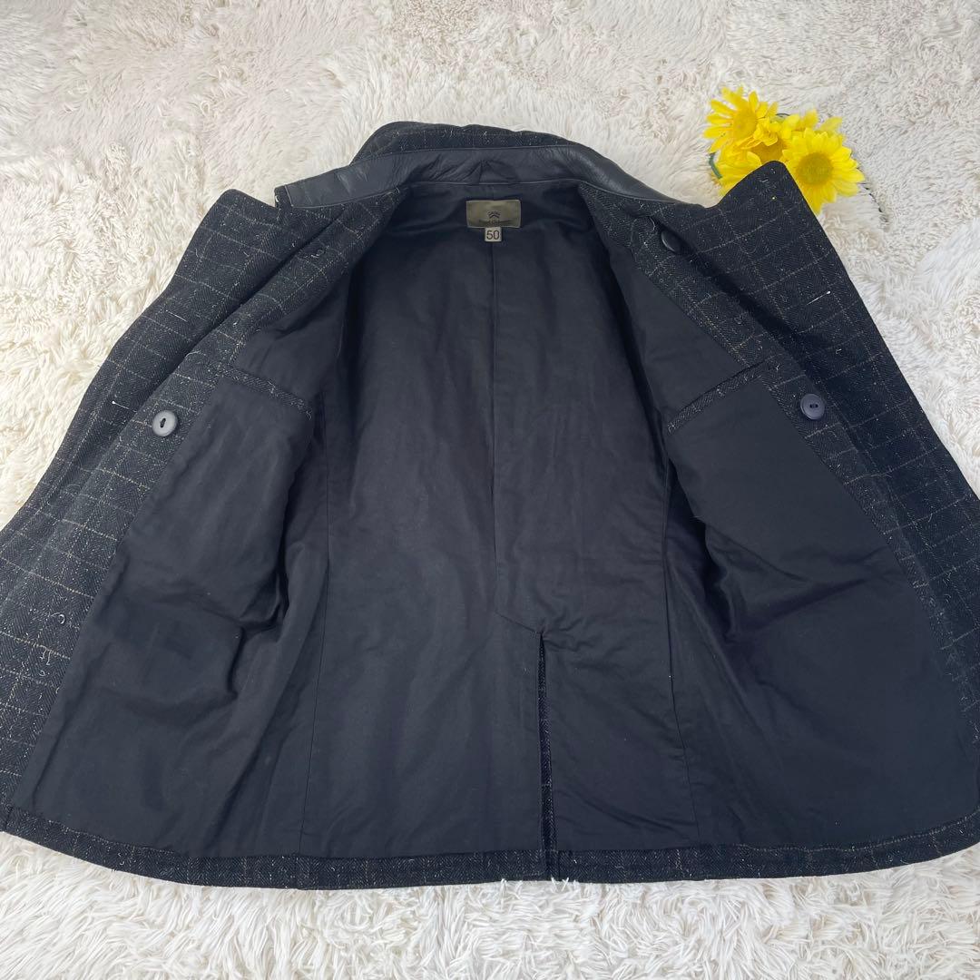未使用級 極美品 ナイジェルケーボン カウハイドコンビ ウール ピーコート XL
