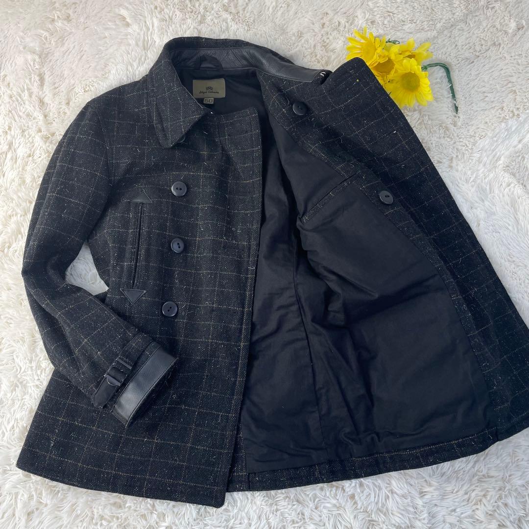 未使用級 極美品 ナイジェルケーボン カウハイドコンビ ウール ピーコート XL