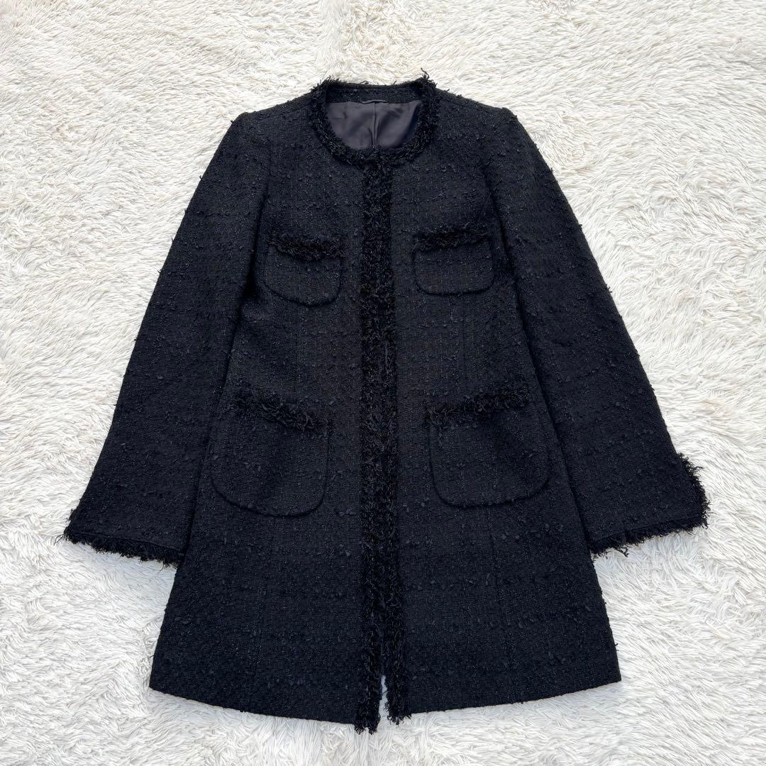 ANAYI アナイ ツイードジャケット コート ノーカラー 黒 M相当